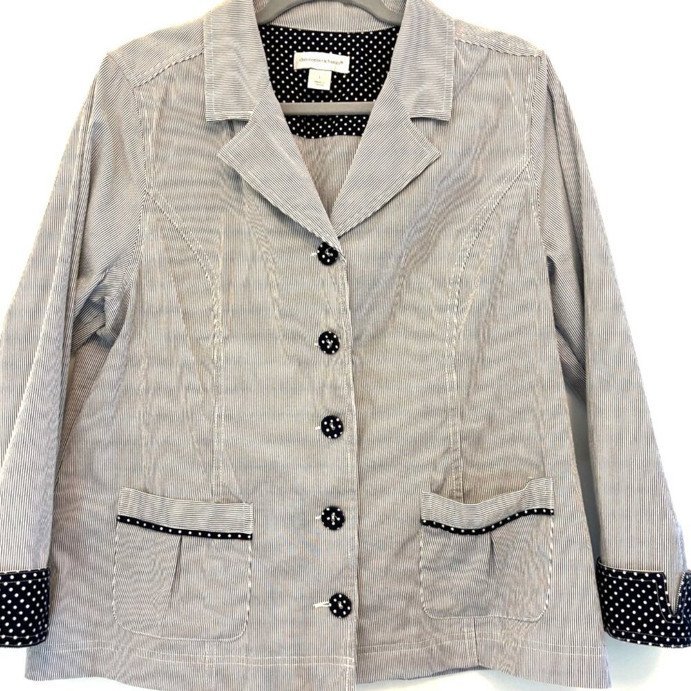Christopher & Banks navy/white pinstripe Cotton Blazer Misses Large
